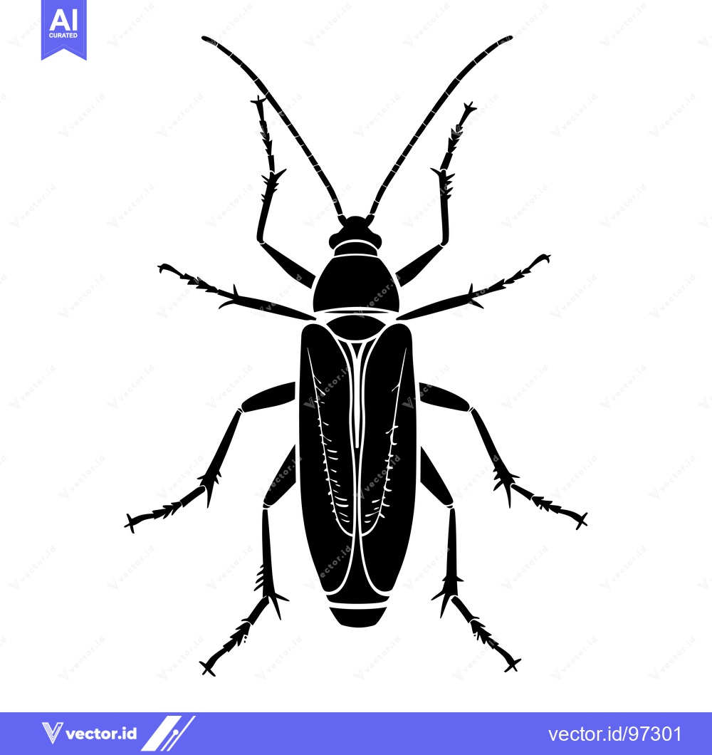 Premium Vector of Black Silhouette of a Beetle with Long Antennae