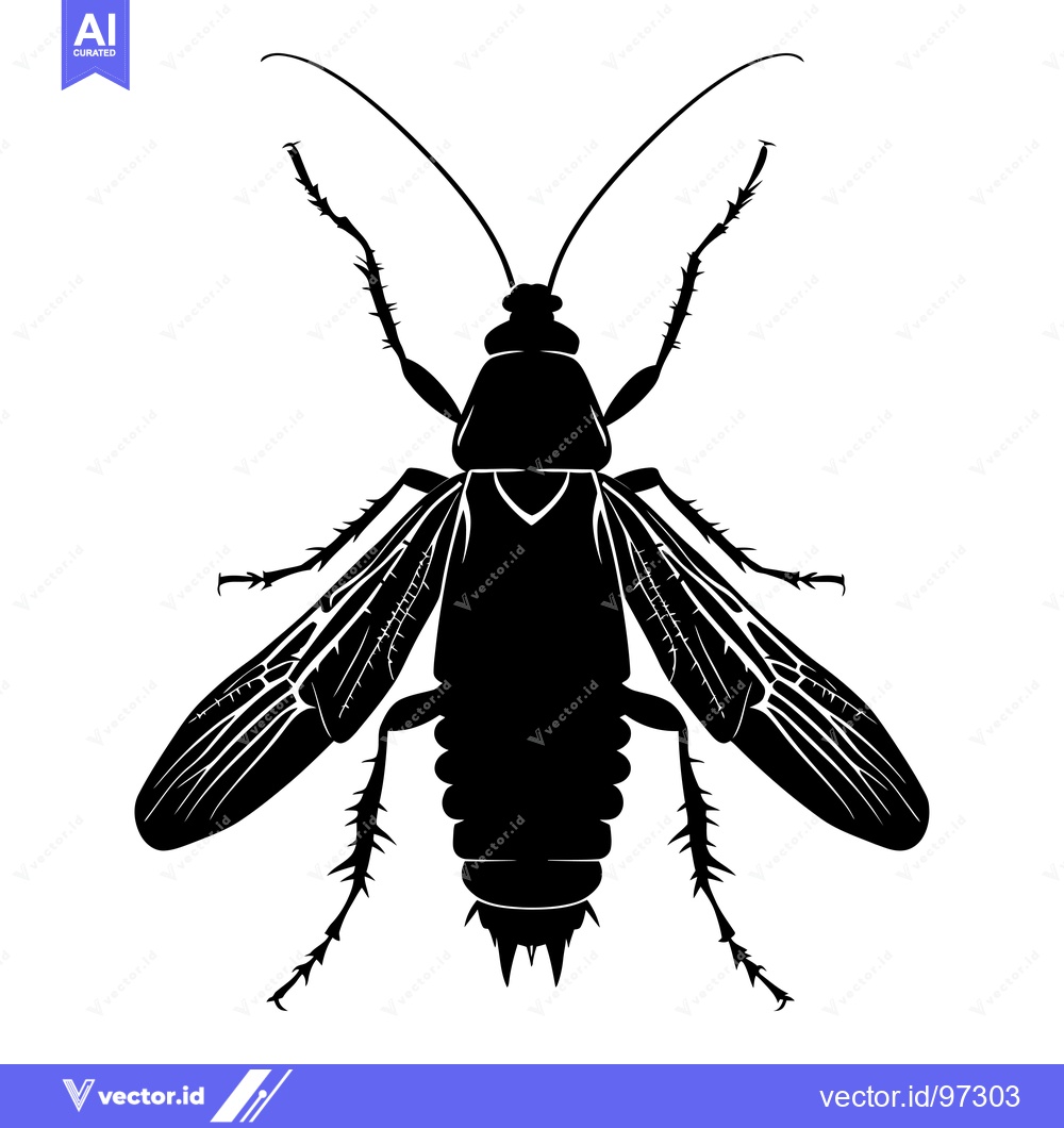 Premium Vector dari Black and White Silhouette of a Cockroach