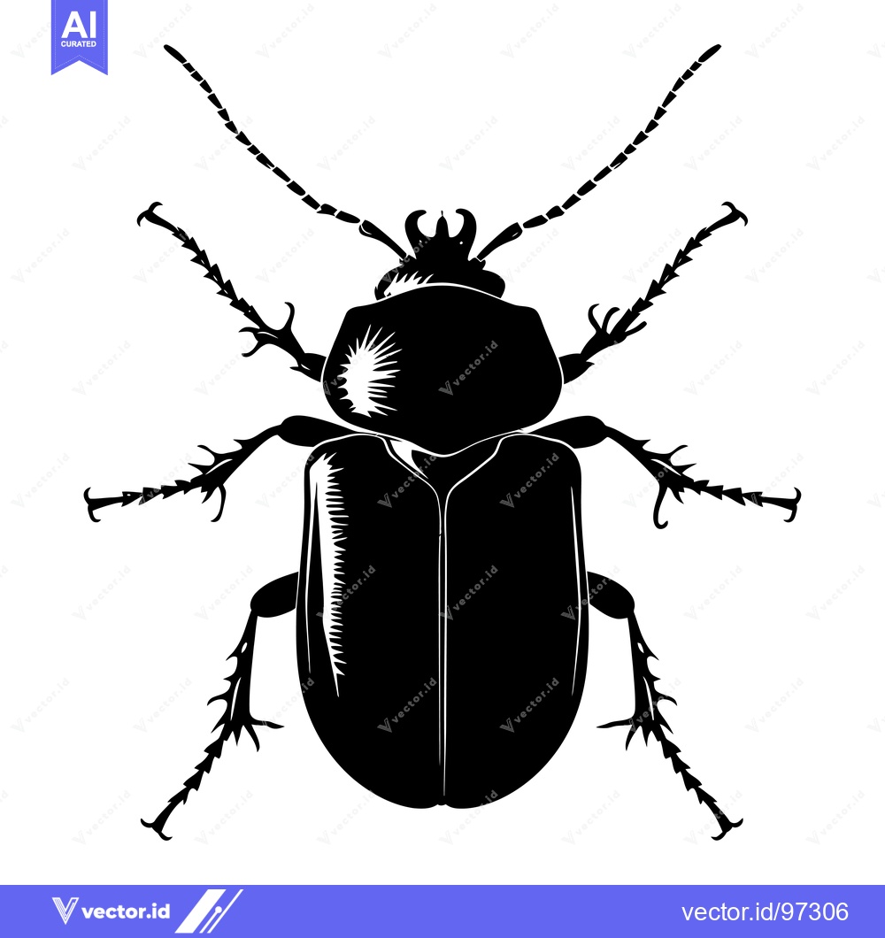 Premium Vector dari Black and White Silhouette of a Beetle with Spiky Legs