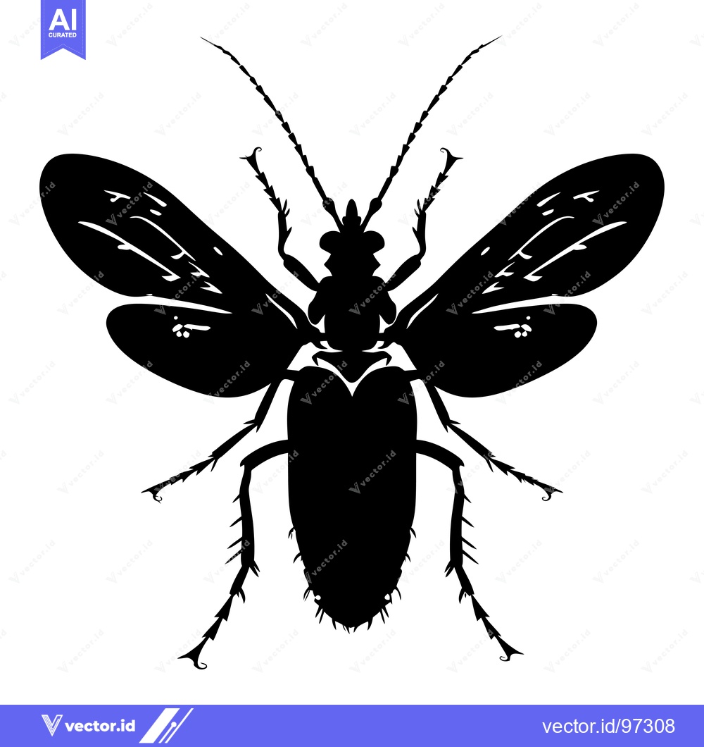 Premium Vector of Black Silhouette of a Flying Insect with Spiky Legs and Veined Wings