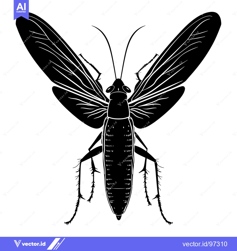 Premium Vector dari Black and White Silhouette of an Insect with Long Legs and Wings Sprea