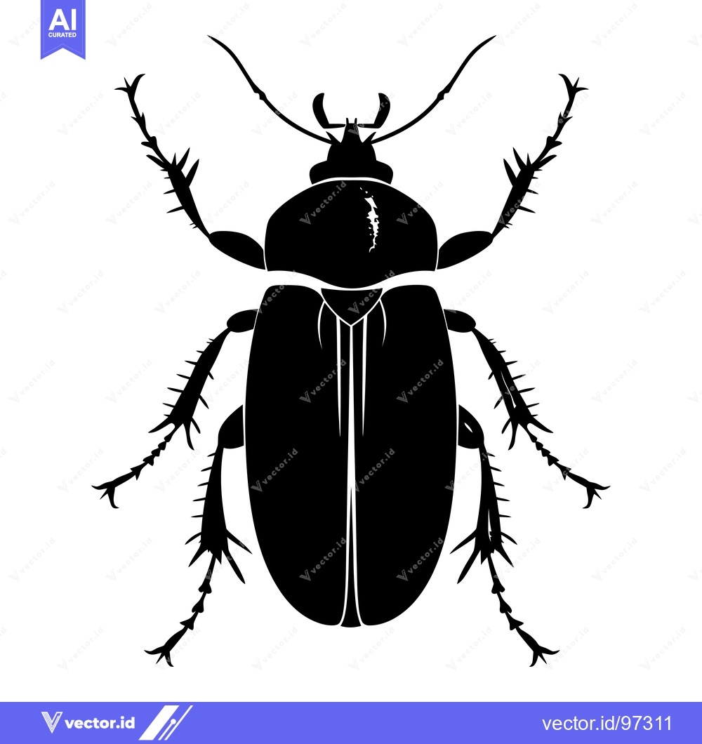 Premium Vector dari Black and White Silhouette of a Beetle with Spiked Legs