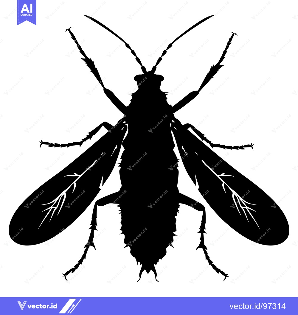 Premium Vector of Black Silhouette of a Winged Insect with Long Antennae