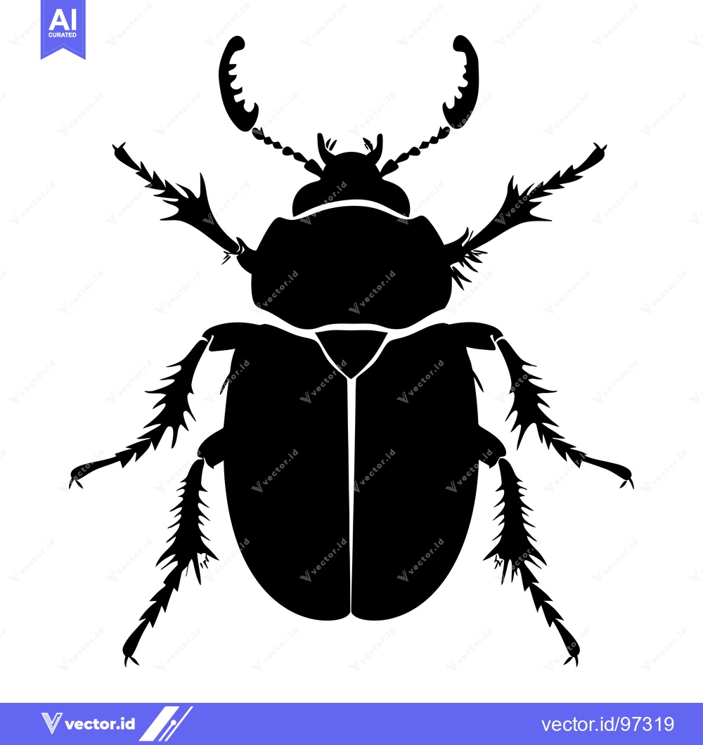 Premium Vector dari Black and White Silhouette of a Beetle with Spiked Legs