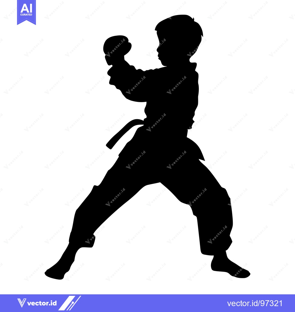 Premium Vector dari Silhouette of a Young Karate Practitioner in a Fighting Stance