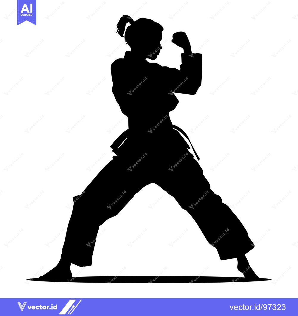 Premium Vector dari Silhouette of a female martial artist in a fighting stance