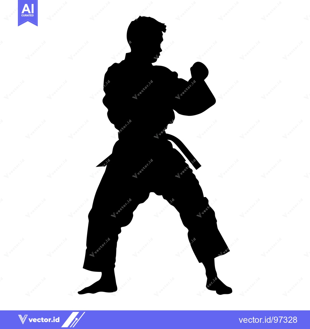 Premium Vector of Silhouette of a karate practitioner in a fighting stance