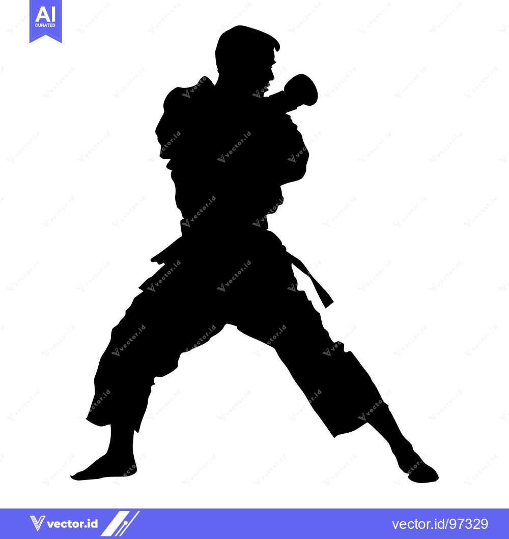 Premium Vector dari Silhouette of a Karate Practitioner in a Striking Pose