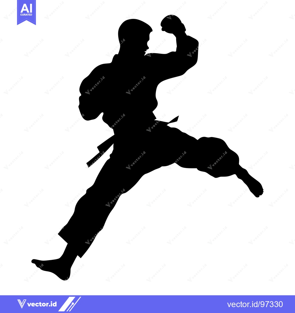 Premium Vector of Silhouette of a martial artist mid-kick with a clenched fist
