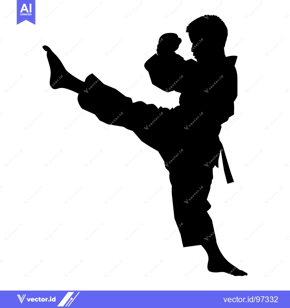 Premium Vector dari Silhouette of a Young Person Performing a Martial Arts Kick