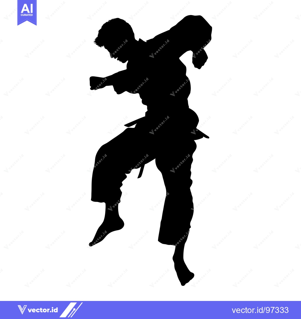 Premium Vector of Silhouette of a Martial Arts Practitioner in Mid-Kick