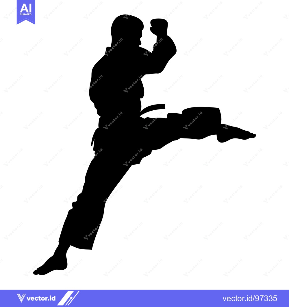 Premium Vector dari Silhouette of a karate practitioner performing a powerful kick