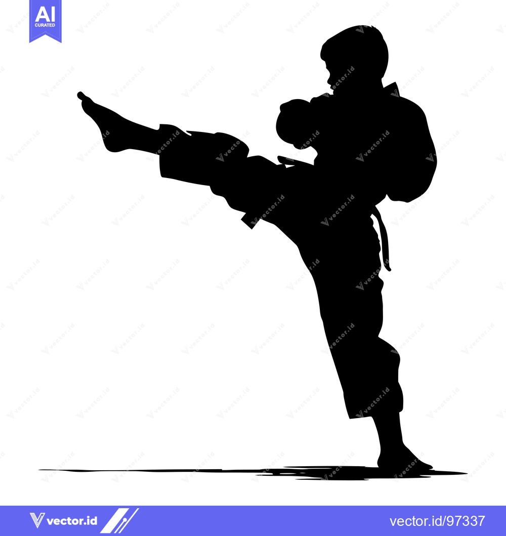 Premium Vector of Silhouette of a Young Martial Artist Executing a High Kick
