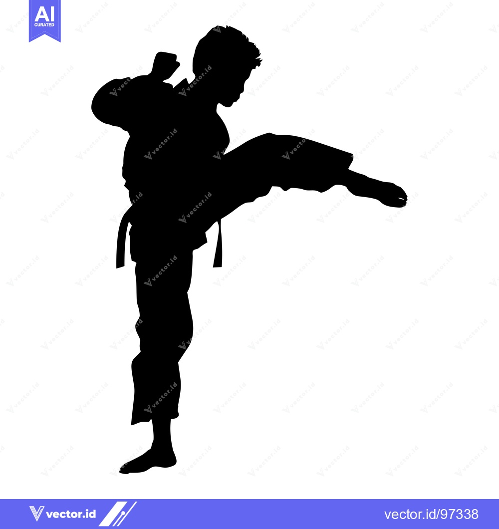 Premium Vector of Silhouette of a martial artist performing a high kick