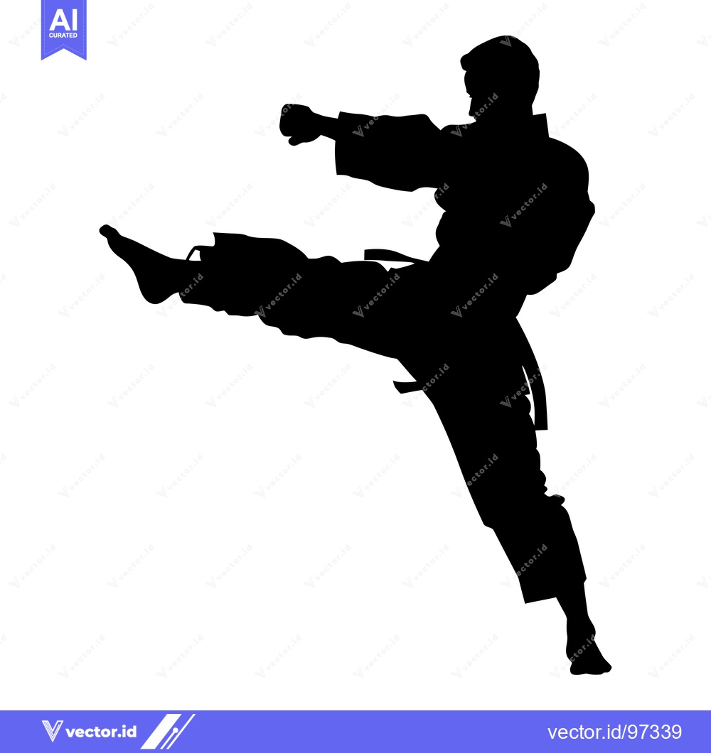 Premium Vector dari Silhouette of a Karate Practitioner Executing a High Kick