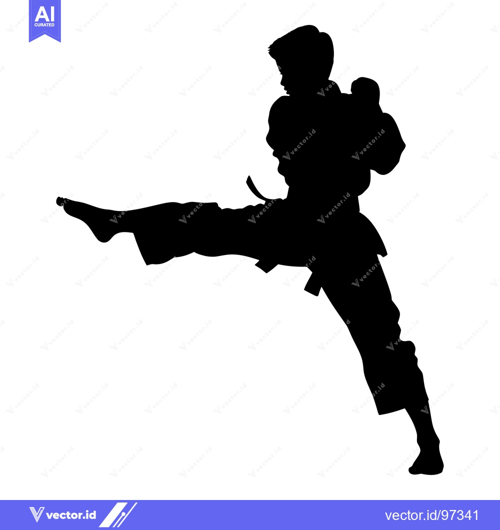 Premium Vector dari Silhouette of a Karate Practitioner Executing a High Kick