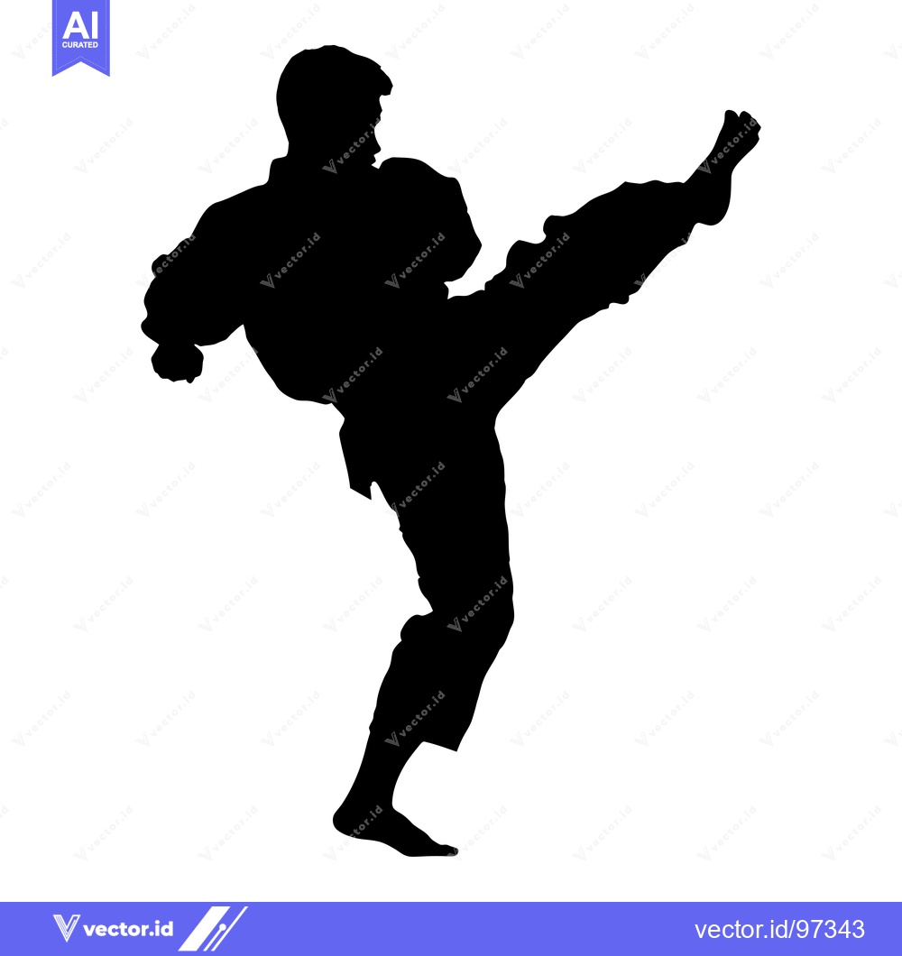 Premium Vector dari Silhouette of a Man Performing a High Kick in a Martial Arts Pose