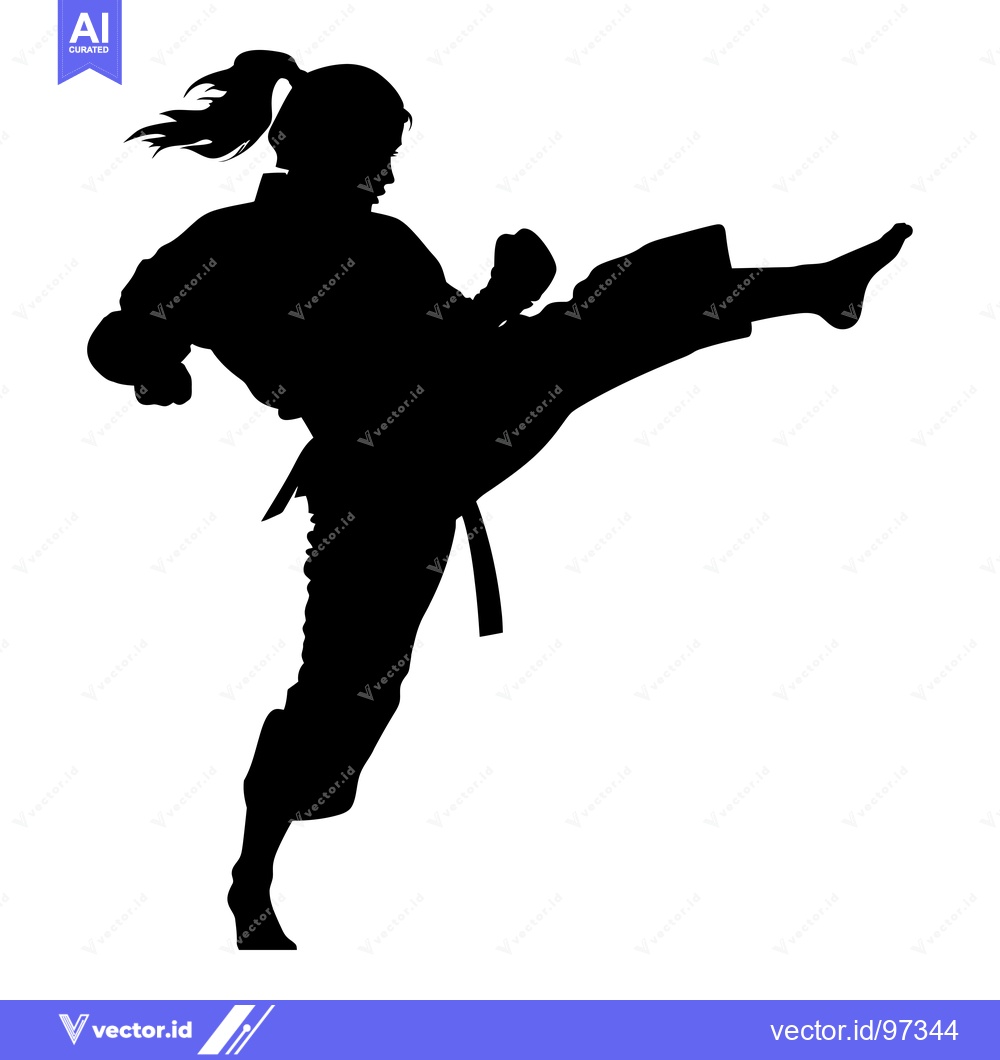 Premium Vector of Silhouette of a Woman Executing a High Kick in a Martial Arts Stance