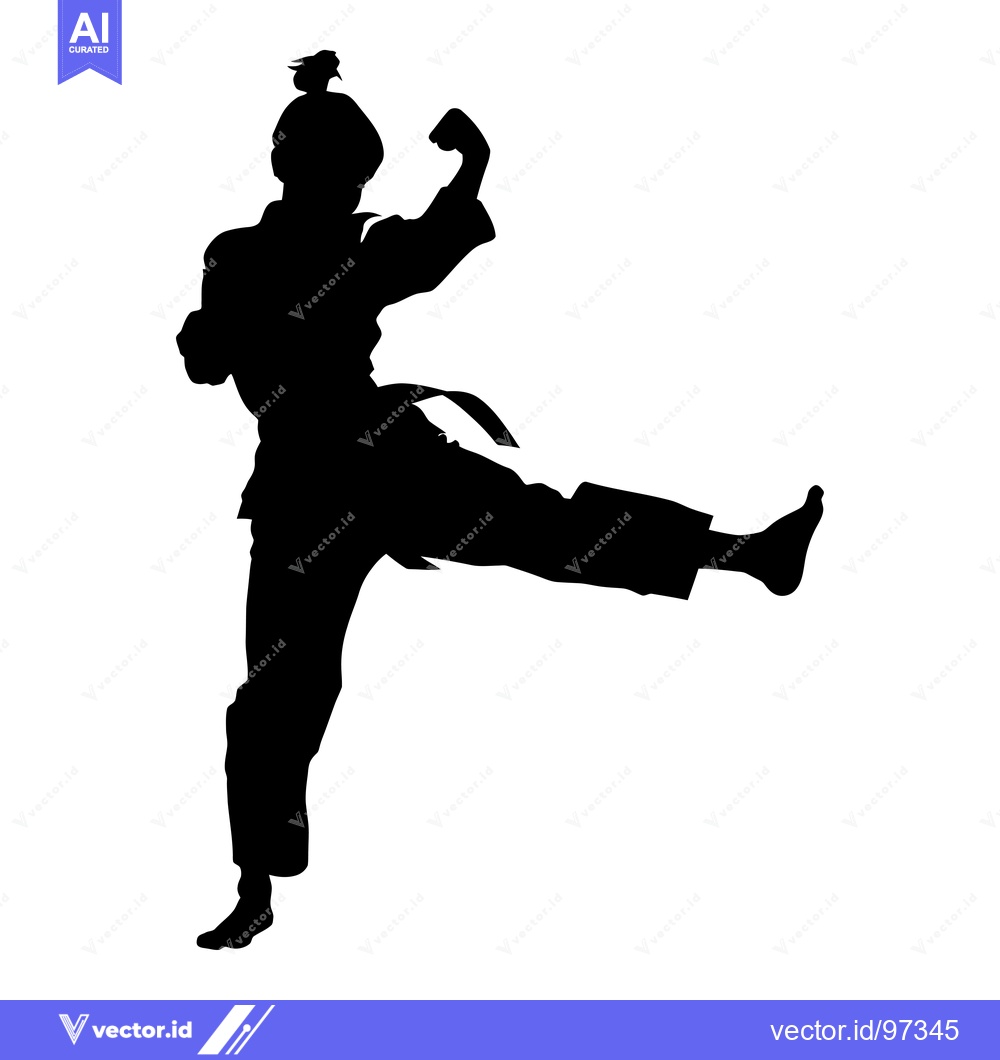 Premium Vector of Silhouette of a Person Performing a High Kick in Martial Arts