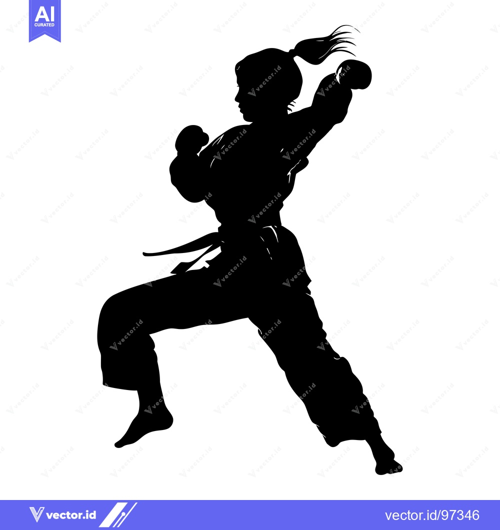 Premium Vector of Silhouette of a female martial artist in a fighting stance