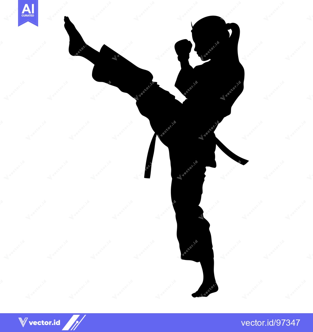 Premium Vector of Silhouette of a Woman Performing a Martial Arts Kick
