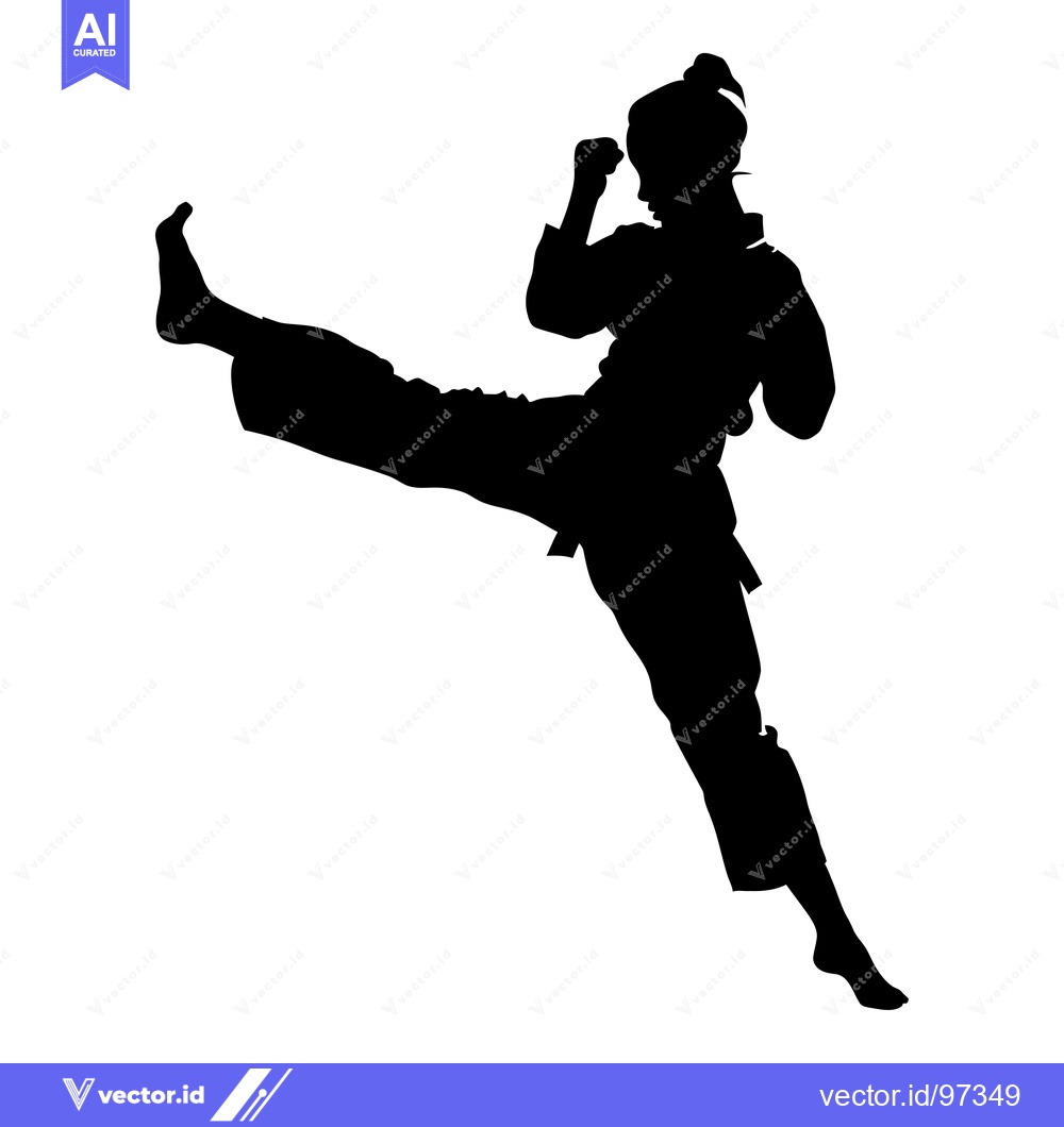 Premium Vector dari Silhouette of a Woman Performing a High Kick in a Martial Arts Stance