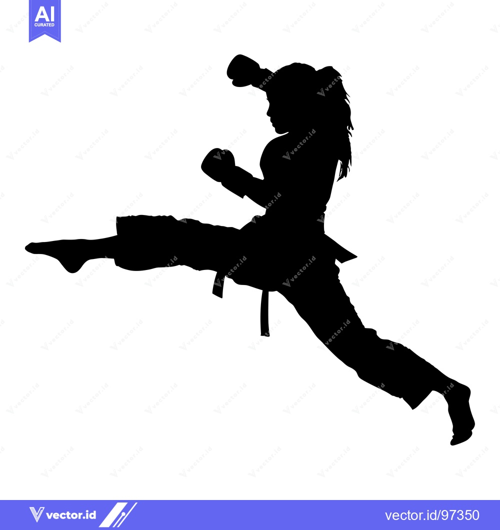 Premium Vector of Silhouette of a Woman Executing a Powerful Kick with Boxing Gloves