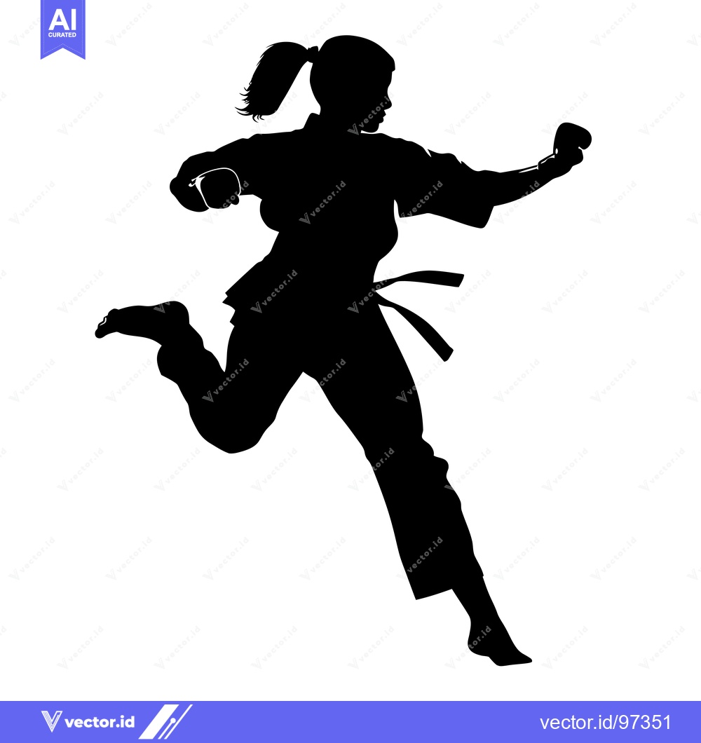 Premium Vector dari Silhouette of a woman in a karate pose with a ponytail