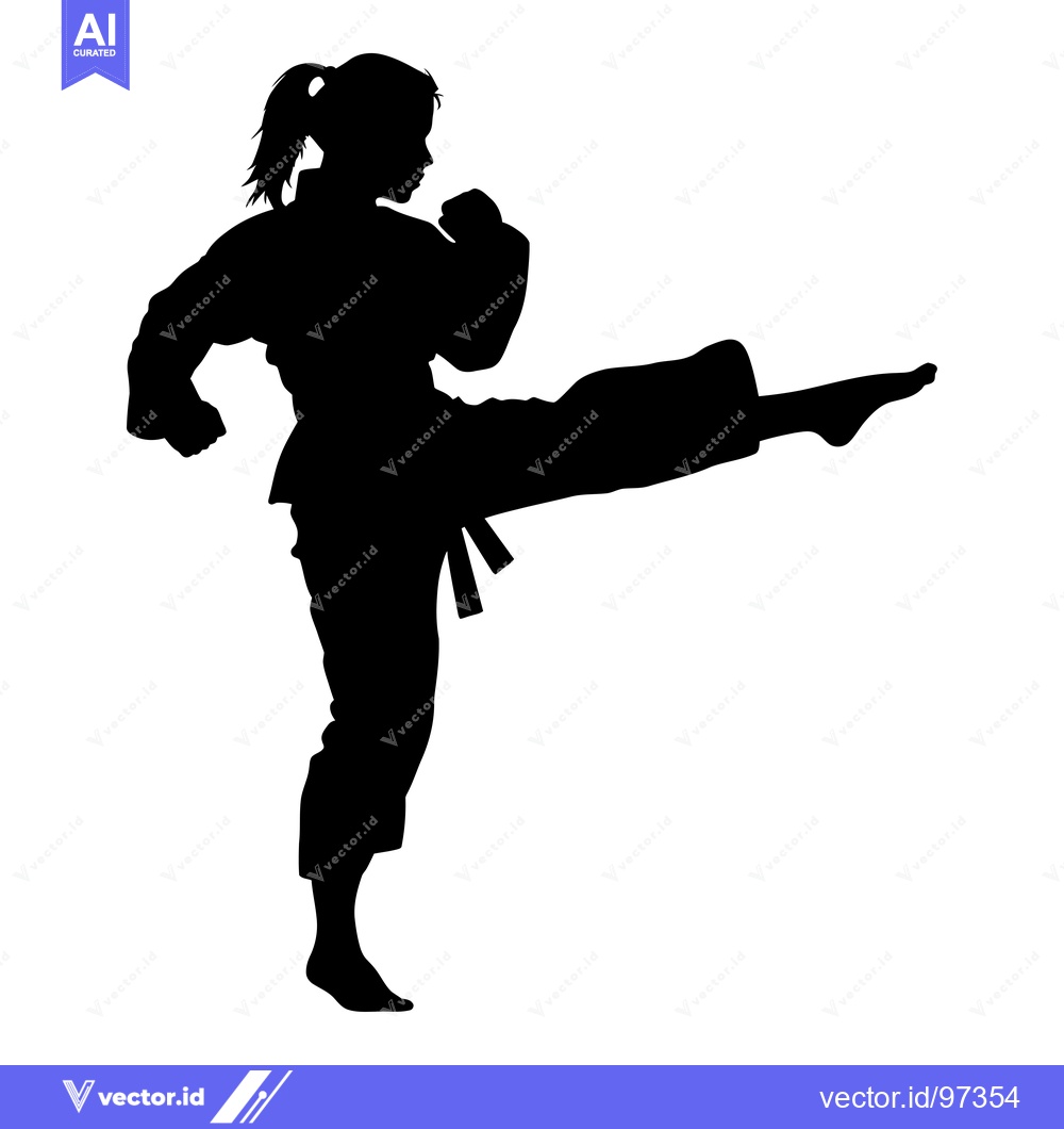 Premium Vector dari Silhouette of a female martial artist executing a powerful kick