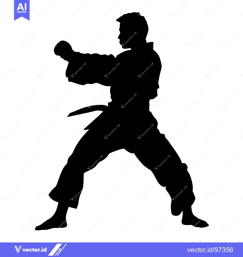 Premium Vector of Silhouette of a Male Karate Practitioner in a Fighting Stance