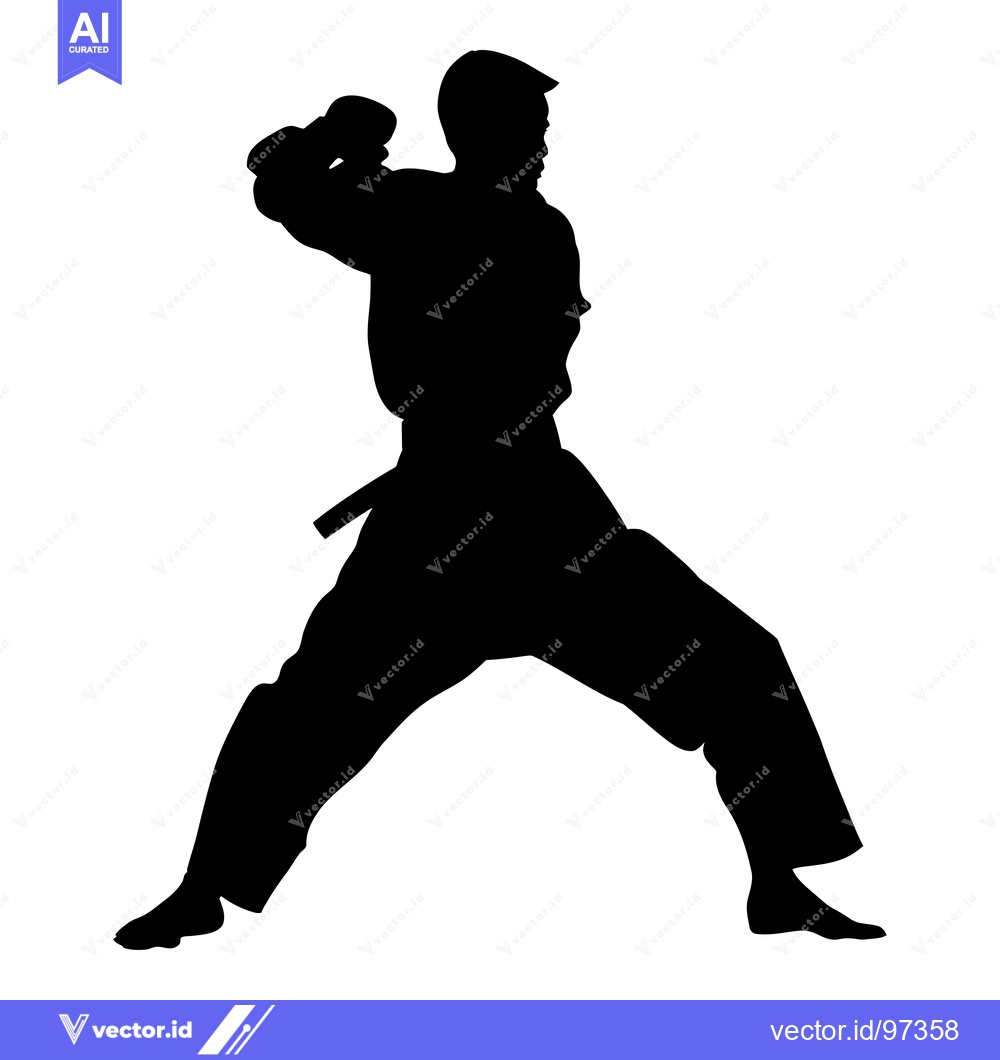 Premium Vector of Silhouette of a Karate Practitioner in a Fighting Stance