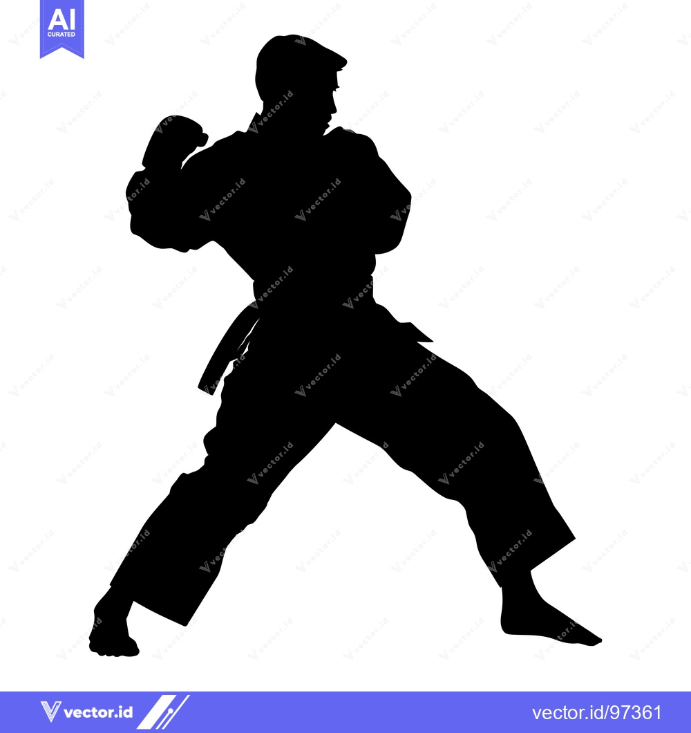 Premium Vector of Silhouette of a Karate Practitioner in a Fighting Stance
