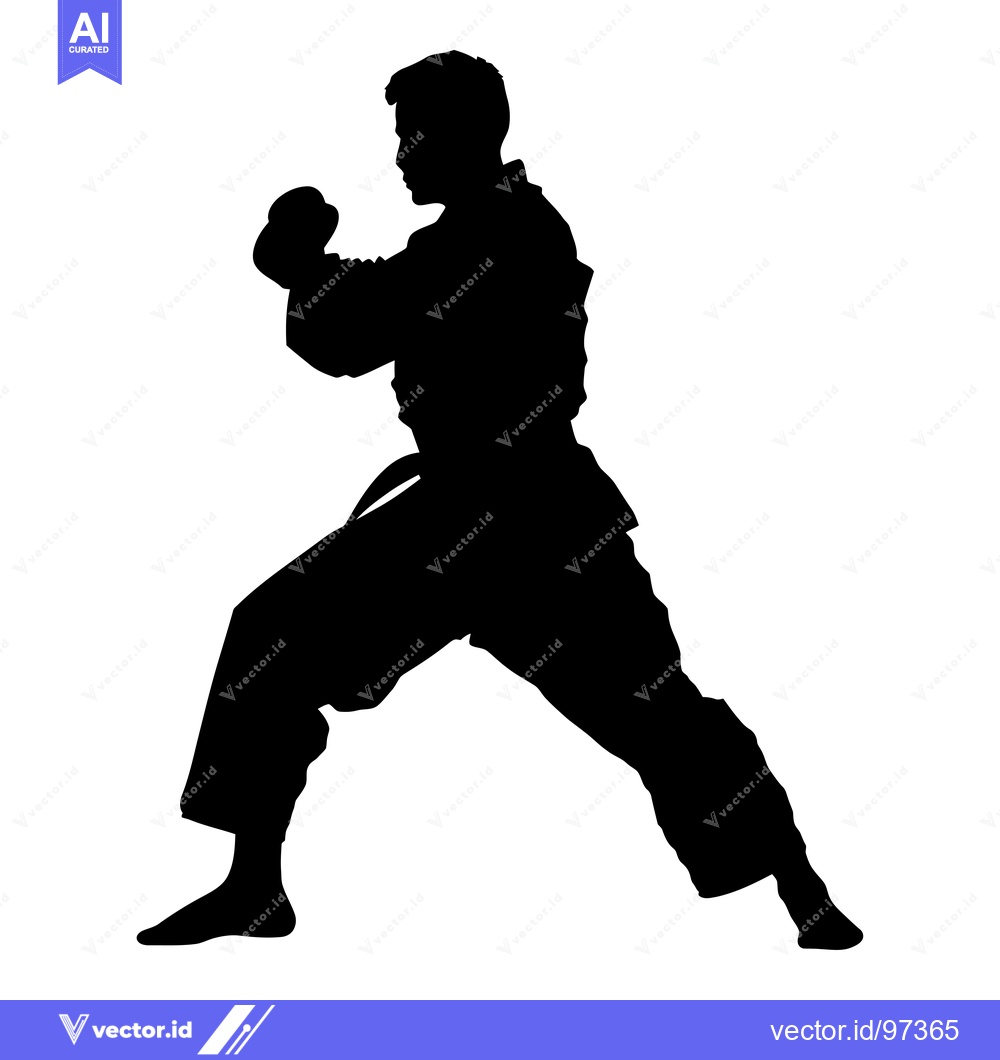 Premium Vector dari Silhouette of a Male Karate Practitioner in a Fighting Stance
