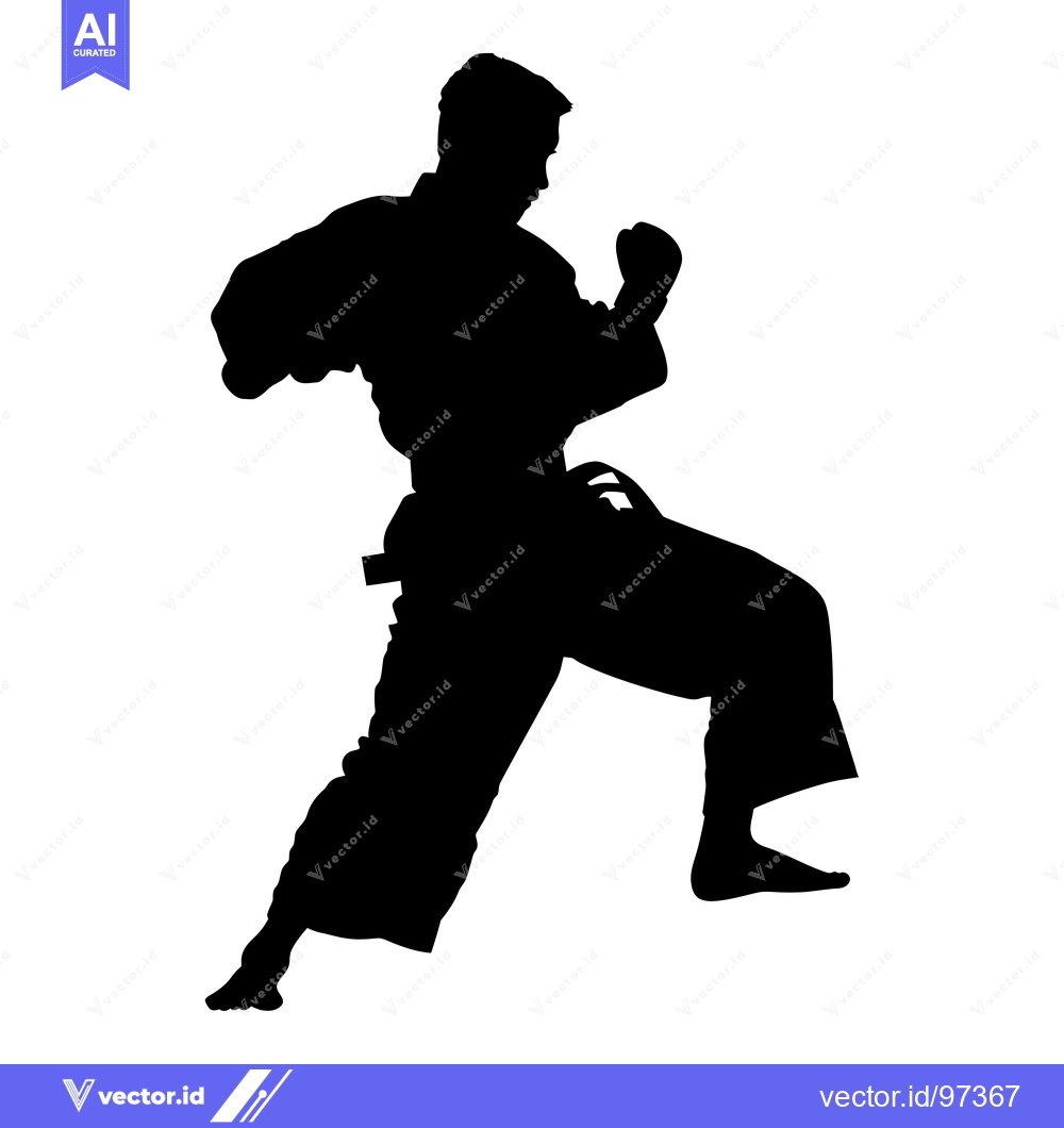 Premium Vector dari Silhouette of a karate practitioner in a fighting stance