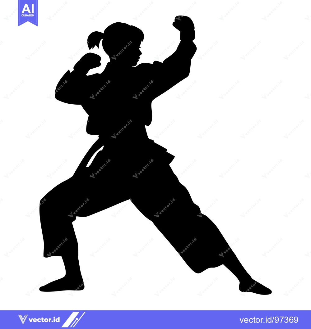 Premium Vector of Silhouette of a Female Martial Artist in a Fighting Stance