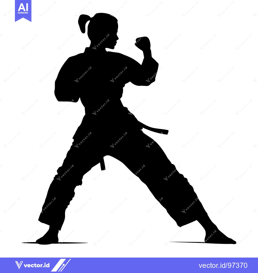 Premium Vector dari Silhouette of a Female Karate Practitioner in a Fighting Stance