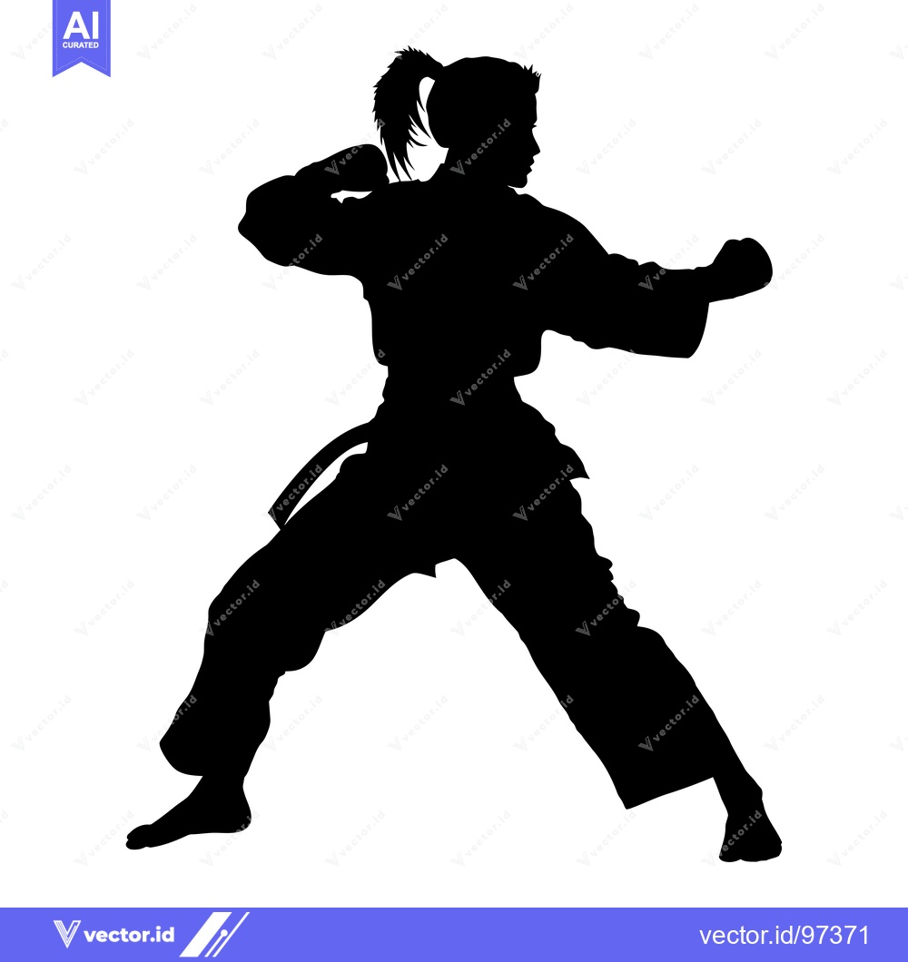 Premium Vector dari Silhouette of a Female Karate Practitioner in a Fighting Stance