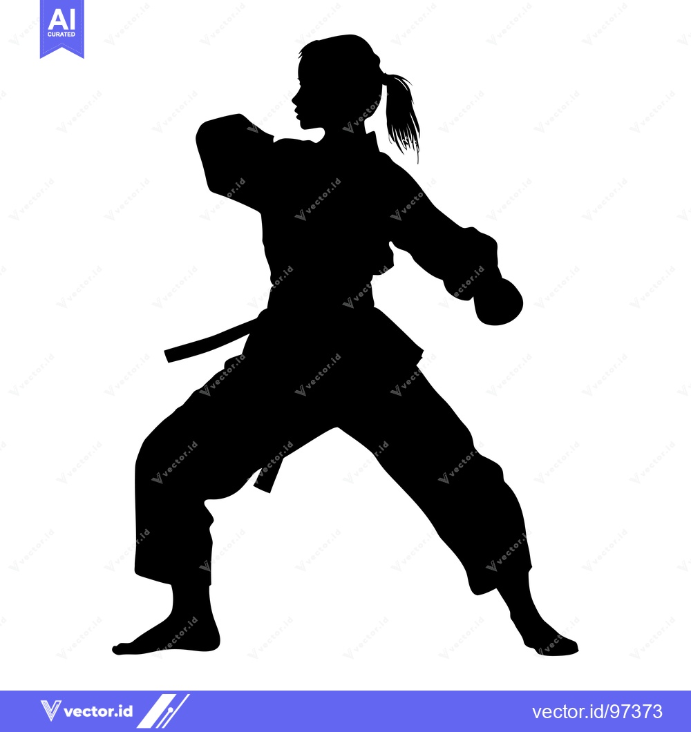 Premium Vector dari Silhouette of a Female Martial Artist in a Fighting Stance
