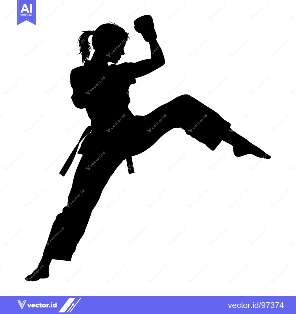 Premium Vector of Silhouette of a Female Martial Artist in a Kicking Pose