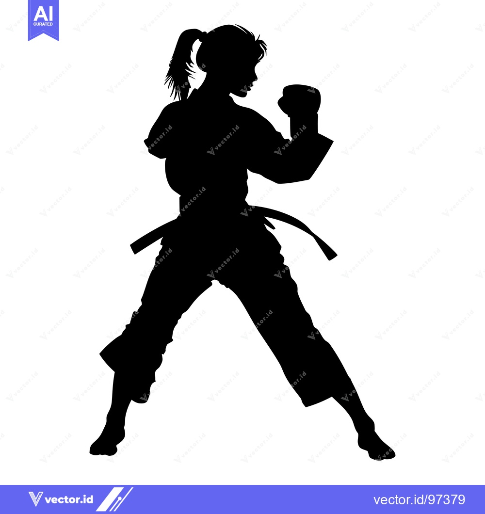 Premium Vector of Silhouette of a female martial arts fighter in a fighting stance