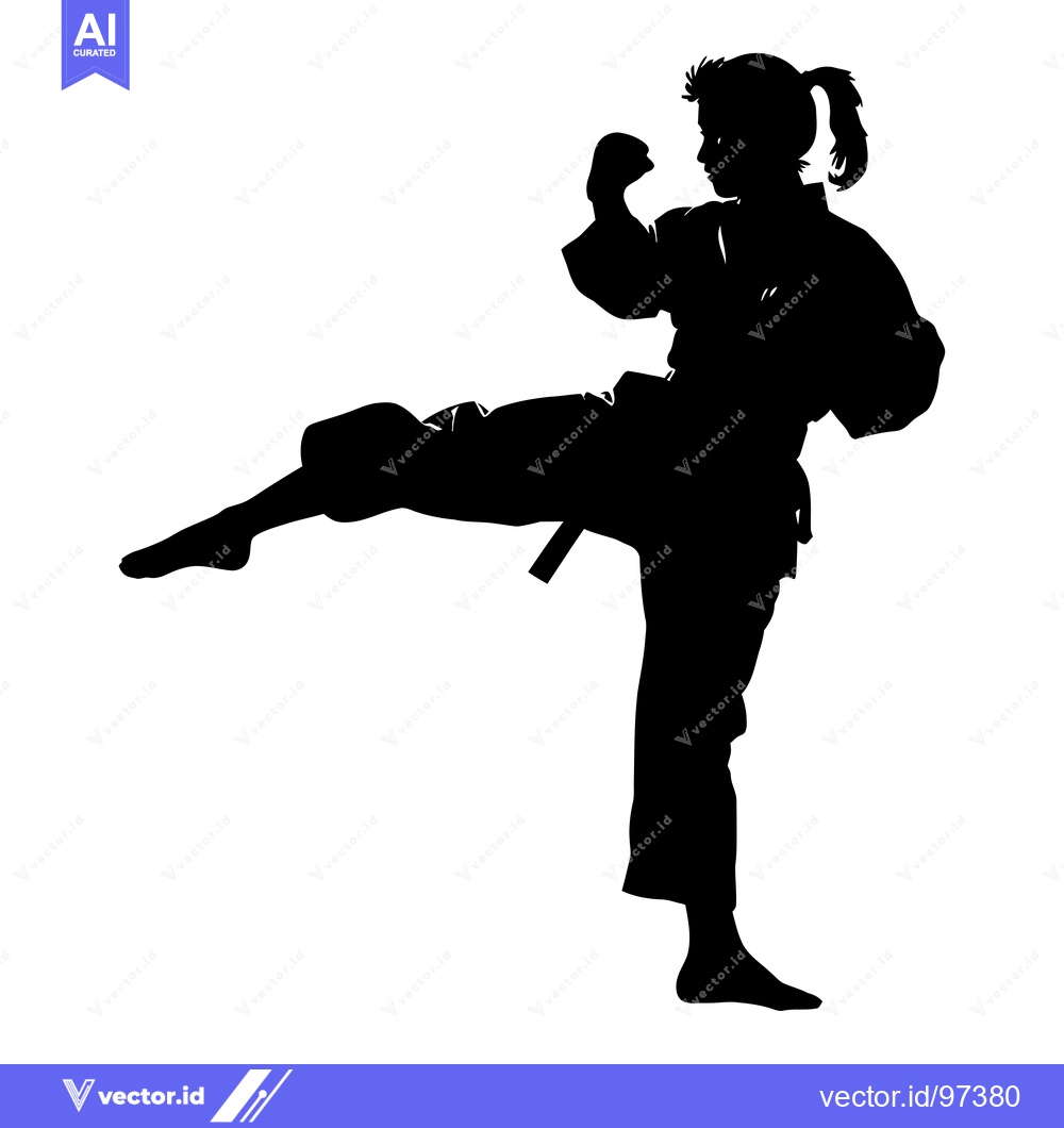 Premium Vector of Silhouette of a Female Martial Artist Executing a High Kick