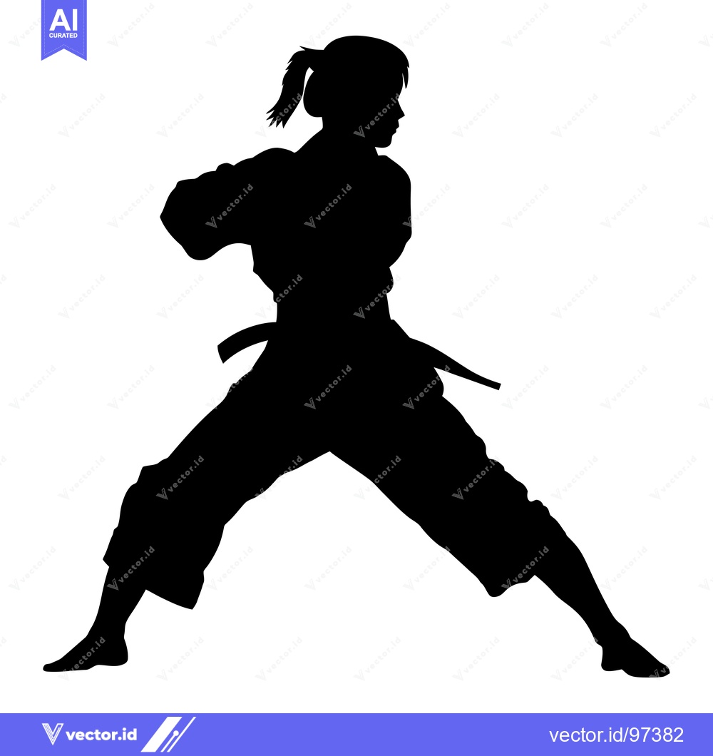 Premium Vector dari Silhouette of a Female Martial Arts Practitioner in a Fighting Stance