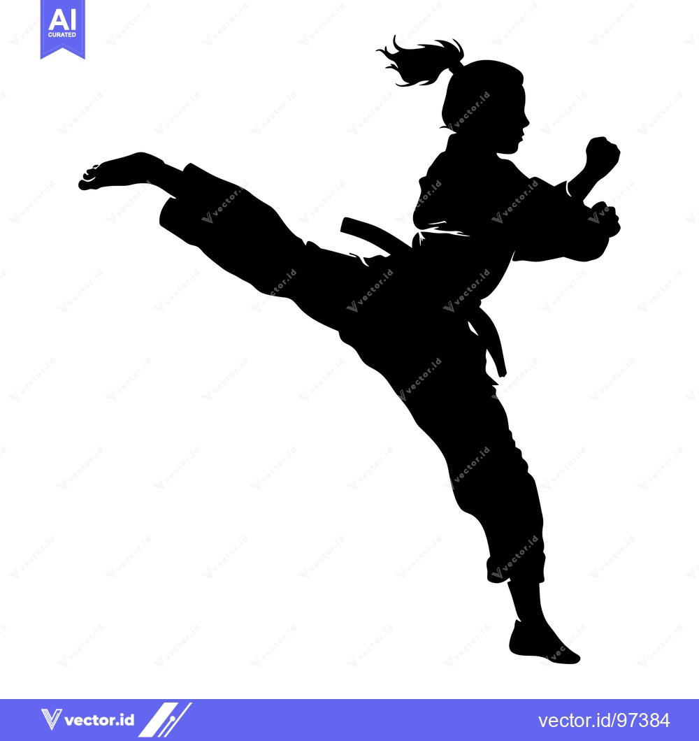 Premium Vector dari Silhouette of a Female Martial Arts Practitioner Executing a High Kick