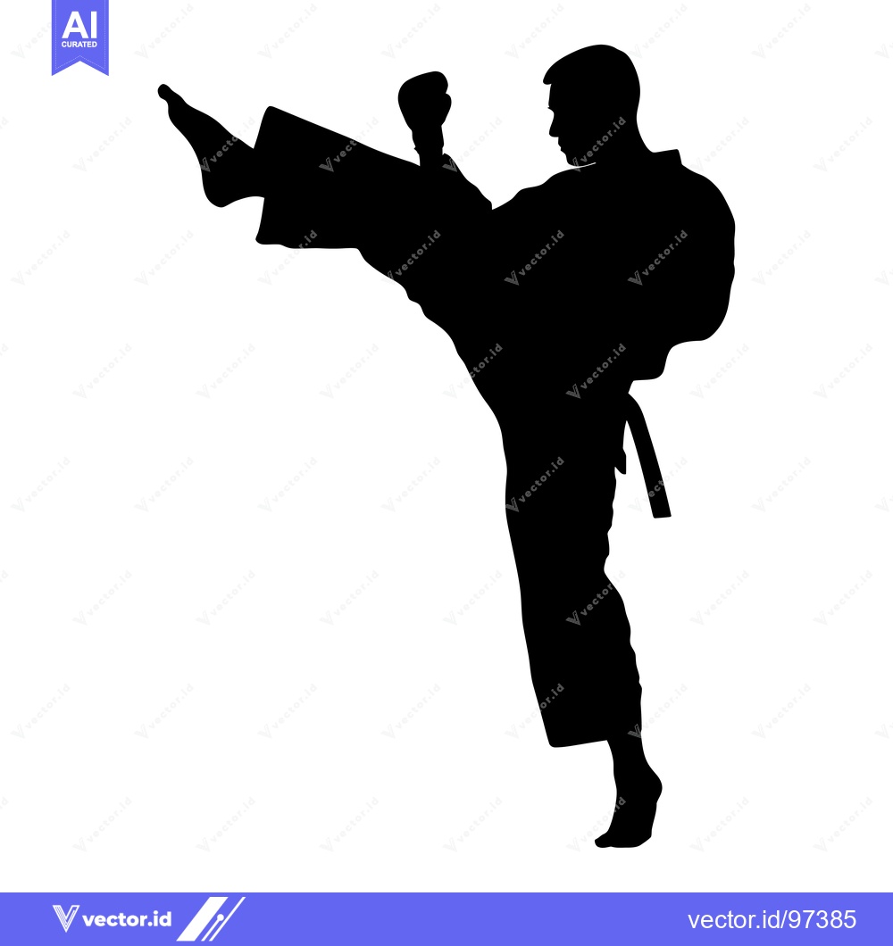 Premium Vector dari Silhouette of a Man Performing a High Kick in Martial Arts
