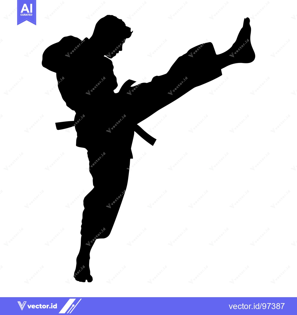 Premium Vector of Silhouette of a Martial Arts Practitioner Executing a Powerful Kick