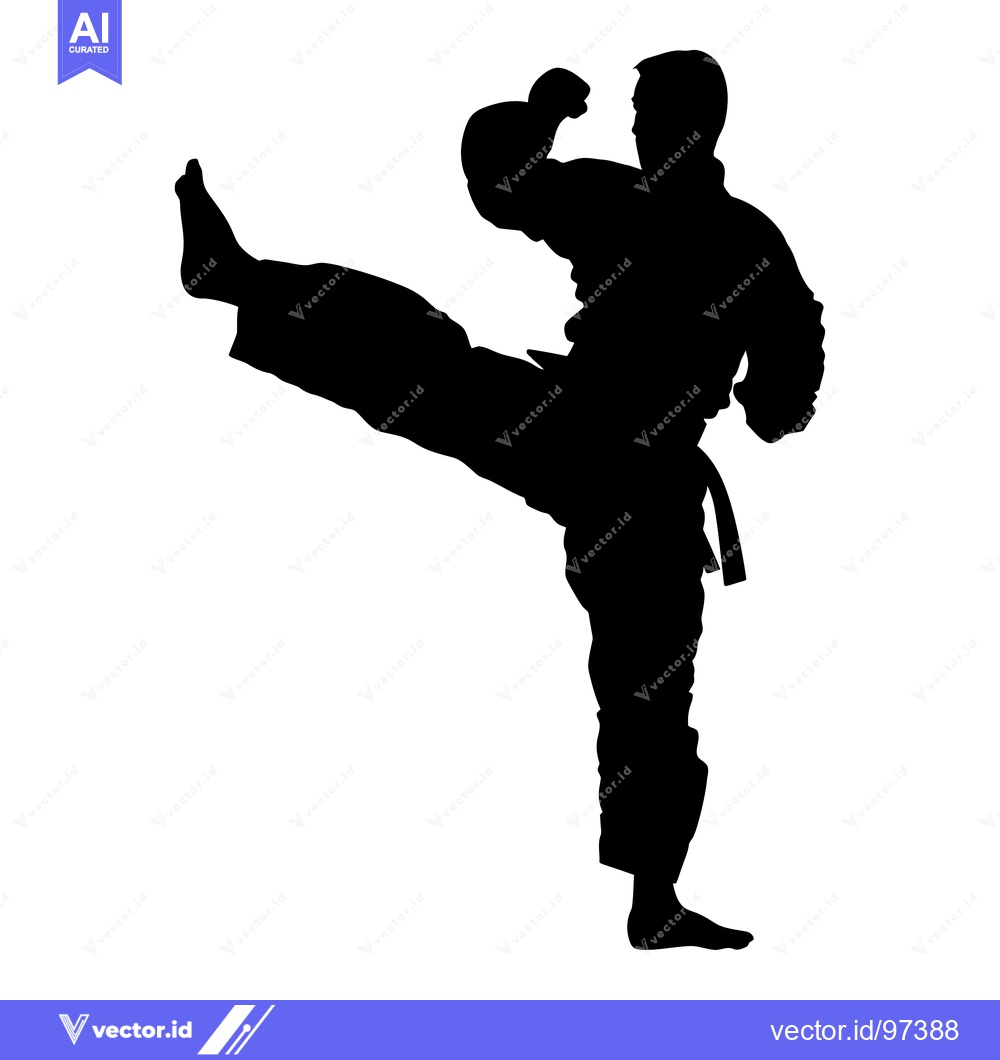 Premium Vector dari Silhouette of a martial artist performing a high kick