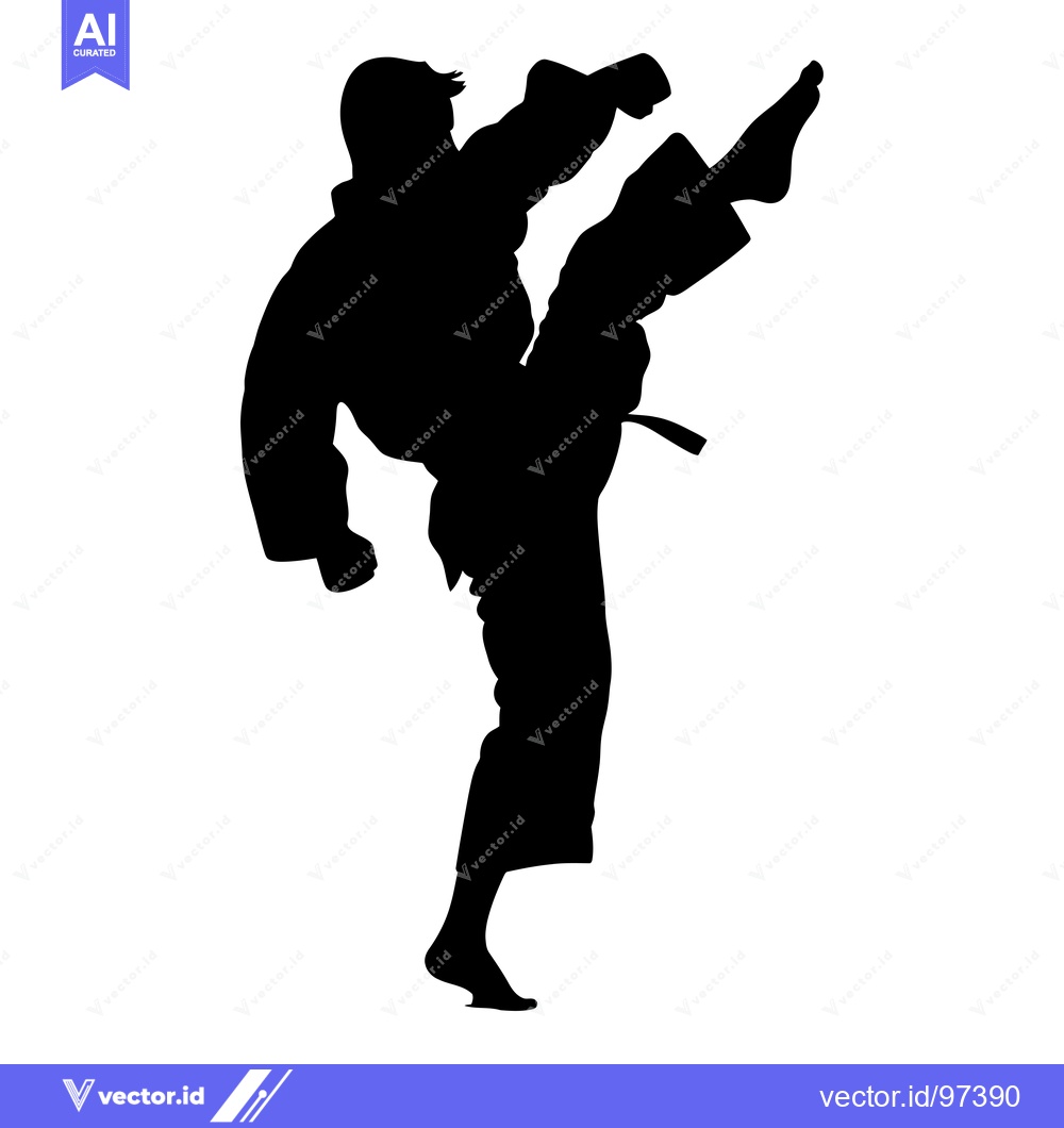Premium Vector dari Silhouette of a martial artist performing a high kick