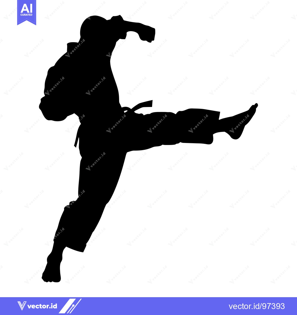 Premium Vector dari Silhouette of a Martial Artist Executing a High Kick