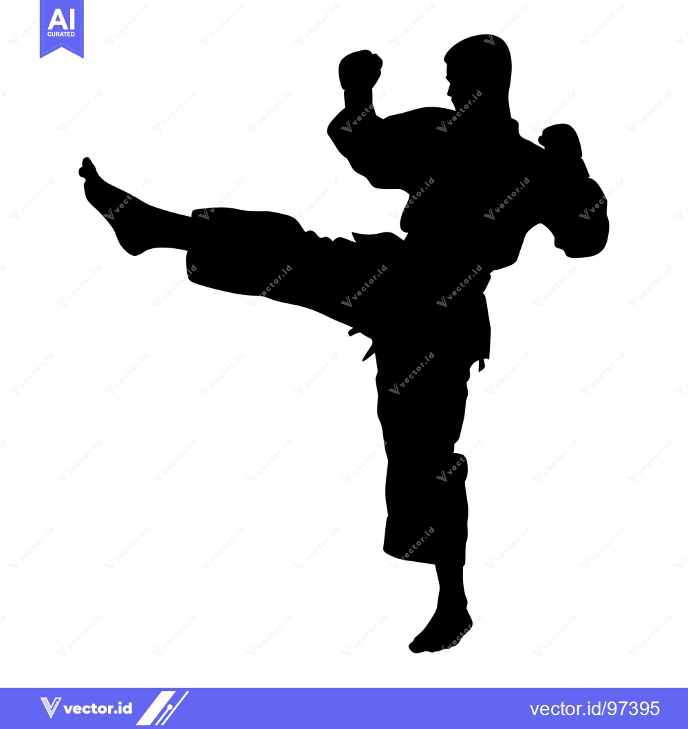 Premium Vector of Silhouette of a Male Martial Artist Executing a High Kick