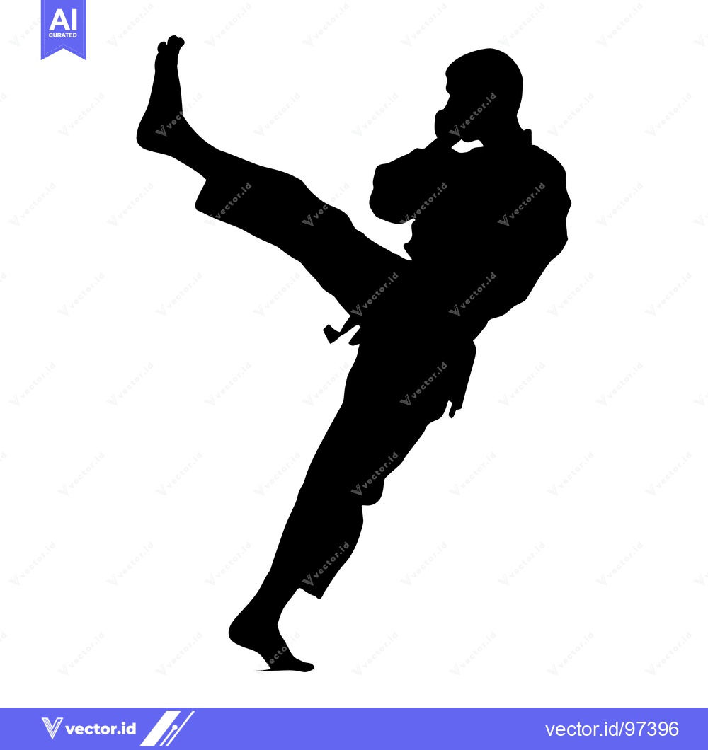 Premium Vector of Silhouette of a martial artist performing a high kick